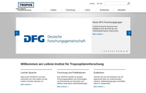 Vorschau von www.tropos.de, Institut für Troposphärenforschung e.V. Leipzig