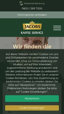 Vorschau der mobilen Webseite www.jacobs-kaffeeservice.de, Coffenco International GmbH