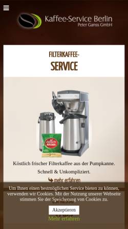 Vorschau der mobilen Webseite kaffee-service-espresso.de, Kaffee-Service Berlin Peter Ganss GmbH