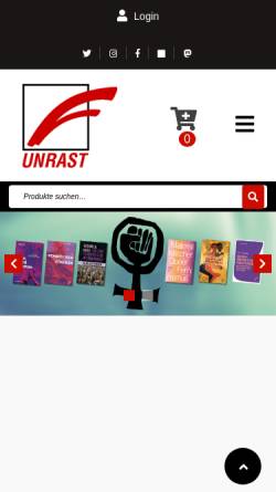 Vorschau der mobilen Webseite www.unrast-verlag.de, Unrast - Bücher der Kritik