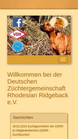 Vorschau der mobilen Webseite www.dzrr.de, Deutsche Züchtergemeinschaft Rhodesian Ridgeback e. V.