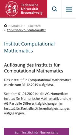 Vorschau der mobilen Webseite www.tu-braunschweig.de, Institute Computational Mathematics der Universität Braunschweig