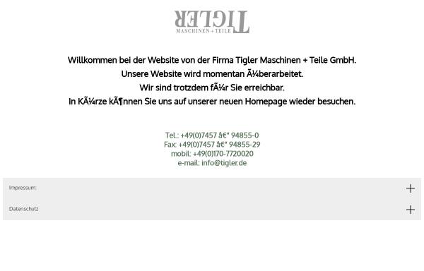 Vorschau von www.tigler.de, Tigler GmbH - Maschinen+Teile