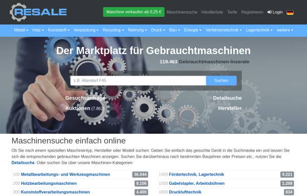 Vorschau von www.resale.de, ReSale.de - Marktplatz für Gebrauchtmaschinen