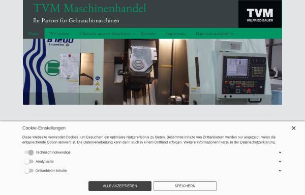Vorschau von www.tvm-bauer.de, TVM Technologievertrieb und Maschinenhandel Wilfried Bauer