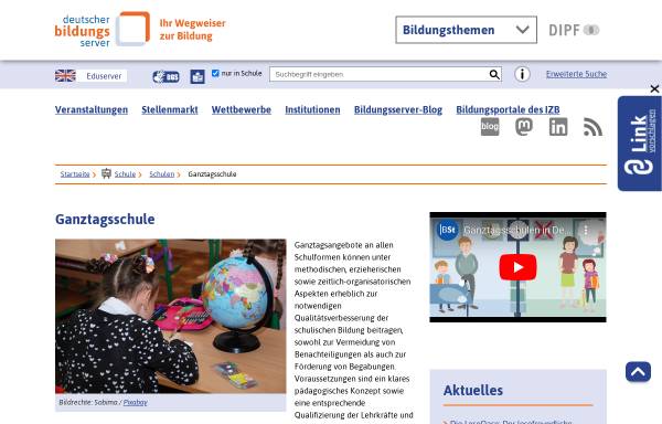Vorschau von www.bildungsserver.de, Deutscher Bildungsserver: Ganztagsschule