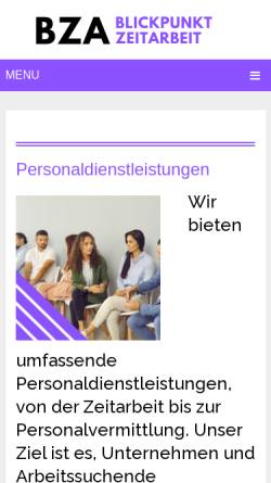 Vorschau der mobilen Webseite www.bza.de, Bundesverband Zeitarbeit Personal - Dienstleistungen e.V. (BZA)
