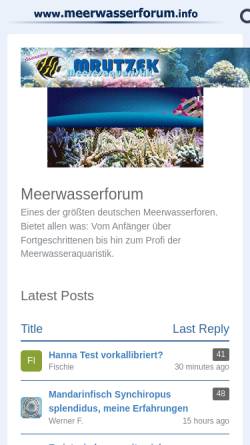 Vorschau der mobilen Webseite www.meerwasserforum.com, Meerwasserforum.com