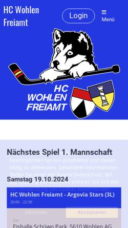 Vorschau der mobilen Webseite www.hcwohlen.ch, Hockey Club Wohlen Freiamt