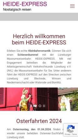 Vorschau der mobilen Webseite www.heide-express.de, Arbeitsgemeinschaft Verkehrsfreunde Lüneburg e.V.