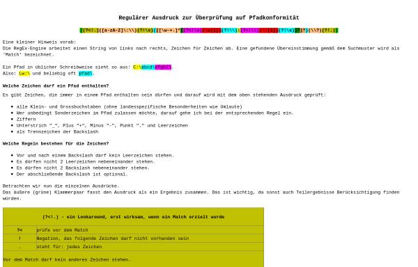 Vorschau von www.bug-fix.info, RegExp Beispiel