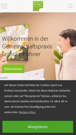 Vorschau der mobilen Webseite www.francke-foehner.de, Zahnarztpraxis Francke Föhner