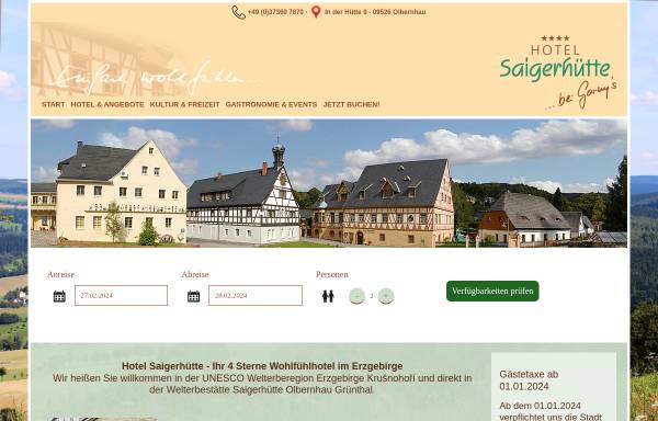 Vorschau von www.saigerhuette.de, Hotel Saigerhütte