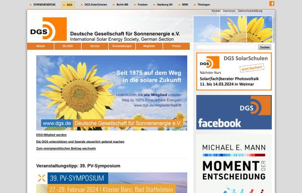 Vorschau von www.dgs.de, Deutsche Gesellschaft für Sonnenenergie e.V. (DGS)
