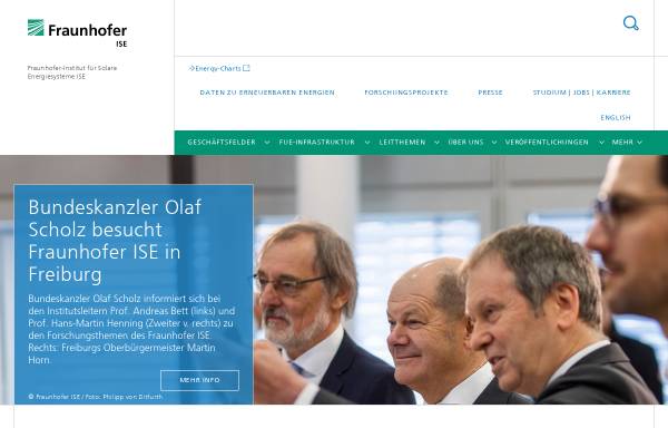 Vorschau von www.ise.fraunhofer.de, Fraunhofer Institut Solare Energiesysteme (ISE)