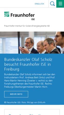 Vorschau der mobilen Webseite www.ise.fraunhofer.de, Fraunhofer Institut Solare Energiesysteme (ISE)