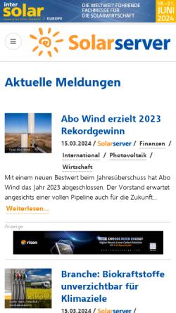 Vorschau der mobilen Webseite www.solarserver.de, SolarServer