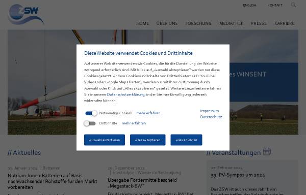 Vorschau von www.zsw-bw.de, Zentrum für Sonnenenergie- und Wasserstoff-Forschung (ZSW)
