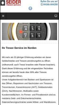 Vorschau der mobilen Webseite www.seider.de, Seider Tresor-Service