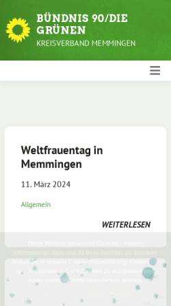 Vorschau der mobilen Webseite www.gruene-memmingen.de, Bündnis 90/Die Grünen Memmingen