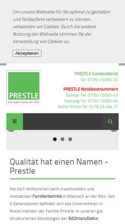 Vorschau der mobilen Webseite www.prestle.de, Karl Prestle - Sanitär-Heizung-Flaschnerei GmbH & Co. KG
