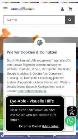 Vorschau der mobilen Webseite shop.vitaminwelten.de, Vitaminwelten GmbH
