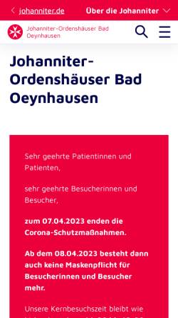 Vorschau der mobilen Webseite www.ahb-klinik.de, Johanniter-Ordenshäuser Bad Oeynhausen gGmbH