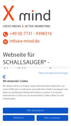 Vorschau der mobilen Webseite www.x-mind.de, X mind - Cross Media & Active Marketing