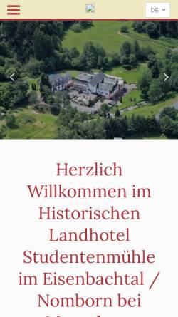 Vorschau der mobilen Webseite www.hotel-studentenmuehle.de, Hotel im Eisenbachtal - Restaurant Studentenmühle