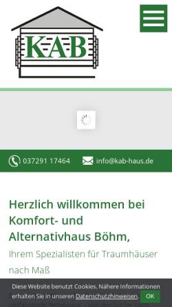 Vorschau der mobilen Webseite www.kab-haus.de, KAB - Komfort- und Alternativhaus Vertriebsgesellschaft Dieter Böhm mbH