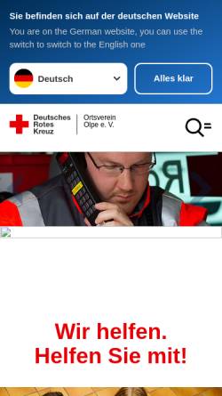 Vorschau der mobilen Webseite www.drk-olpe.de, Deutsches Rotes Kreuz (DRK), Ortsverein Olpe e. V.