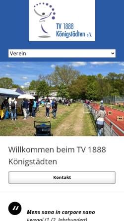 Vorschau der mobilen Webseite www.tv-koenigstaedten.de, Turnverein 1888 Königstädten e.V.