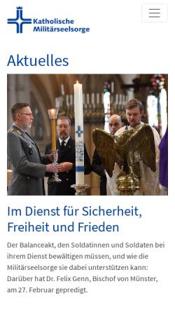 Vorschau der mobilen Webseite www.katholische-militaerseelsorge.de, Katholische Militärseelsorge Deutschland