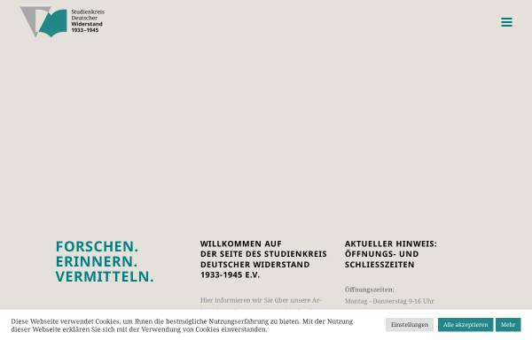 Vorschau von www.studienkreis-widerstand-1933-45.de, Studienkreis Deutscher Widerstand, Antifaschismus, Archiv, Ausstellung, Dokumentation, Forschung. Home