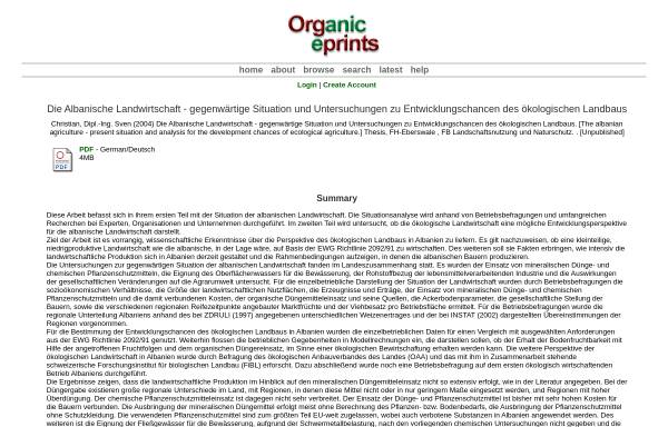 Vorschau von orgprints.org, Die Albanische Landwirtschaft - gegenwärtige Situation und Untersuchungen zu Entwicklungschancen des ökologischen Landbaus
