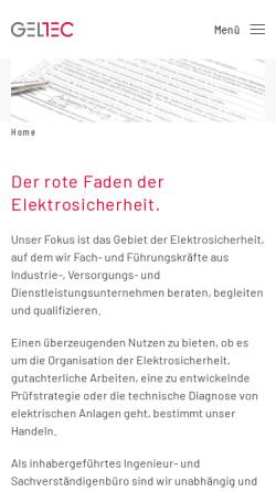 Vorschau der mobilen Webseite www.geltec.de, Gesellschaft für Entwicklung von Labor- und Industtrietechnik (Geltec)