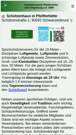 Vorschau der mobilen Webseite www.schuetzenverein-pfeifferhuette.de, Schützenverein Pfeifferhütte und Umgebung e.V. 1909