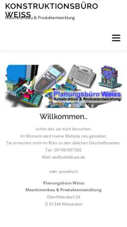 Vorschau der mobilen Webseite soliddraw.de, SolidDraw Konstruktionsbüro für Produktentwicklung und Maschinenbau