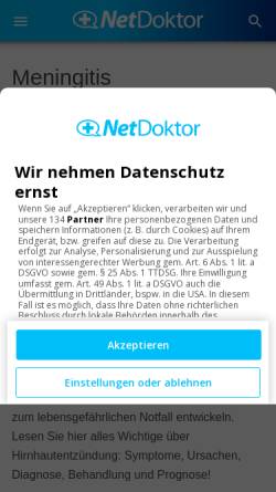 Vorschau der mobilen Webseite www.netdoktor.de, Netdoktor: Meningitis