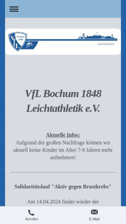 Vorschau der mobilen Webseite www.vflbochum-leichtathletik.de, VfL Bochum 1848 Turn- und Sportgemeinschaft e.V