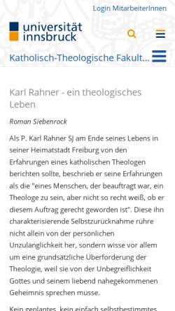 Vorschau der mobilen Webseite www.uibk.ac.at, Karl Rahner - ein theologisches Leben