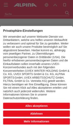Vorschau der mobilen Webseite www.alpina-eyewear.de, Alpina International Sport + Optik-Vertriebs-GmbH