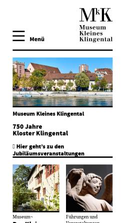 Vorschau der mobilen Webseite www.kleines-klingental.ch, Basel, Museum Kleines Klingental