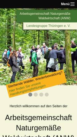 Vorschau der mobilen Webseite www.anw-thueringen.de, Arbeitsgemeinschaft Naturgemäße Waldwirtschaft