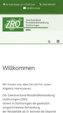 Vorschau der mobilen Webseite www.zro-ot.de, Zweckverband Restabfallbehandlung Ostthüringen