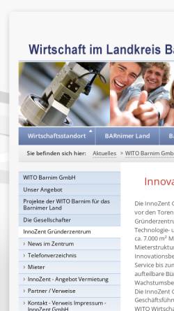 Vorschau der mobilen Webseite www.wirtschaft-barnim.de, InnoZent - Innovations - und Gründerzentrum im Landkreis Barnim