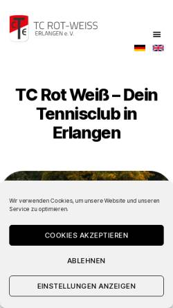 Vorschau der mobilen Webseite www.tc-rot-weiss.de, TC Rot-Weiss Erlangen e.V.