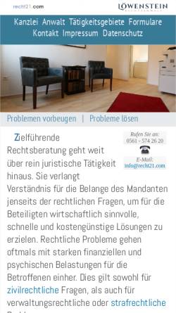 Vorschau der mobilen Webseite www.recht21.com, Löwenstein & Banhegyi