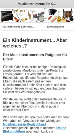 Vorschau der mobilen Webseite musikinstrumente-fuer-kinder.de, Musikinstrumente für Kinder