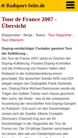 Vorschau der mobilen Webseite www.radsport-seite.de, Tour de France 2007